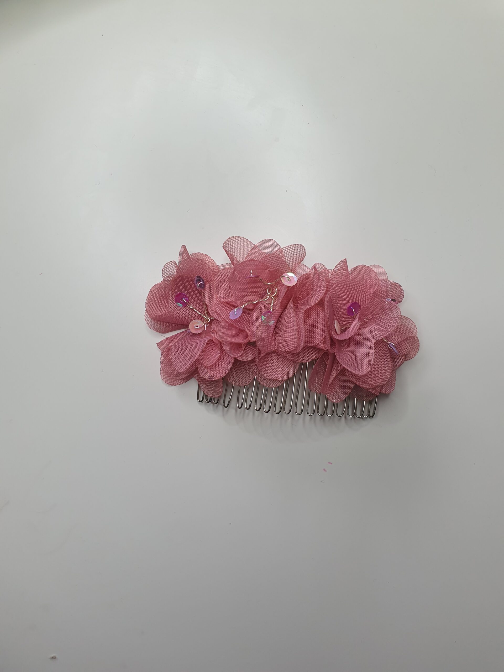 Barrette fleurs en tissus rose